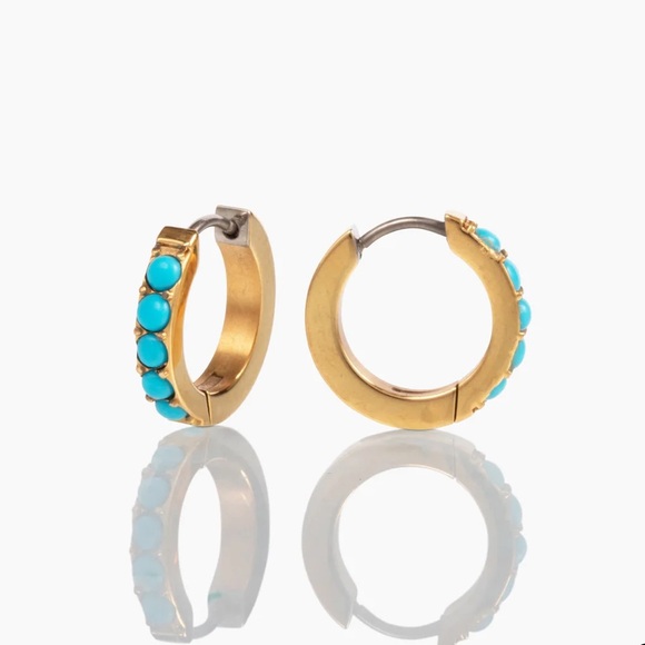 Tini Lux Alana Hoop Earrings Turquoise Gold New In Box - Picture 1 of 12